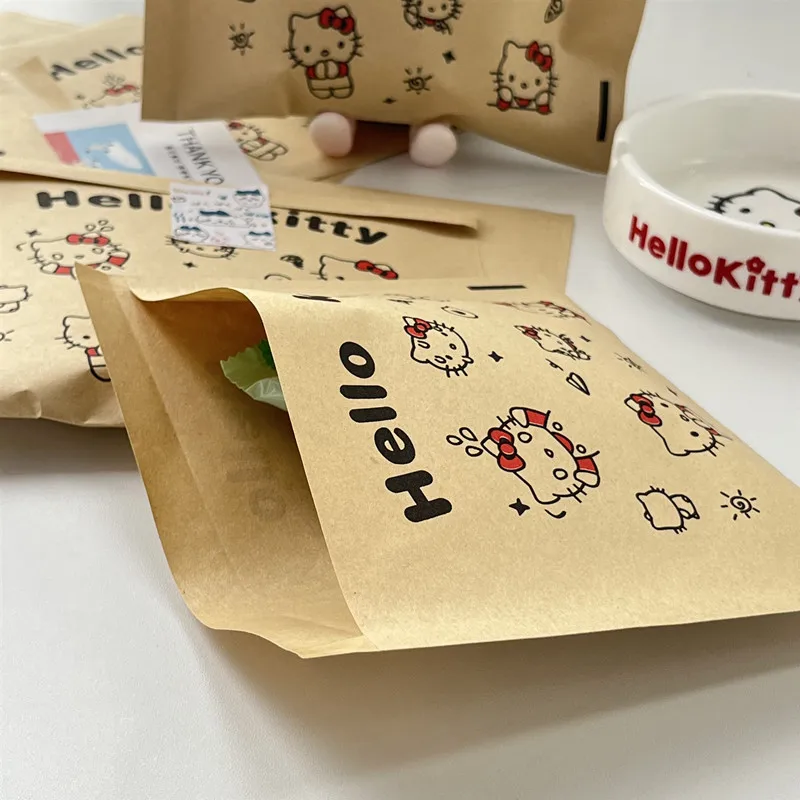 10Pcs Cartoon Hello Kitty Kraft Paper KT CatThickened Gift Bag Food Packaging Bags LargeCapacity Snacks Bags