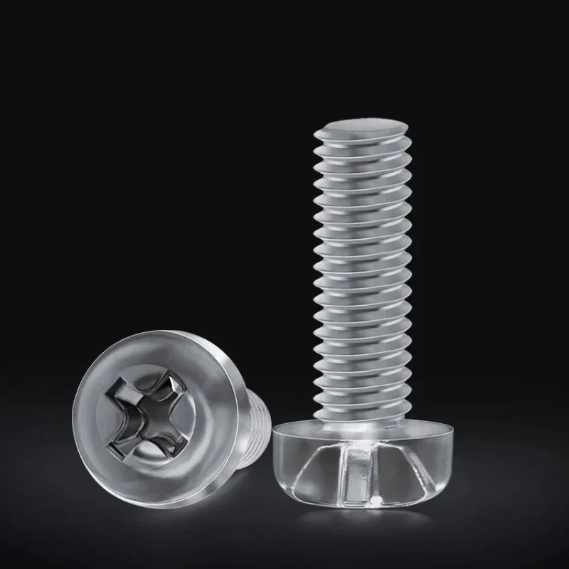 M2 M2.5 M3 M4 M5 M6 M8 Transparente Acrílico Cruz Cabeça Redonda Parafusos de Nylon Plástico Parafuso Phillips Comprimento 4 ~ 50mm
