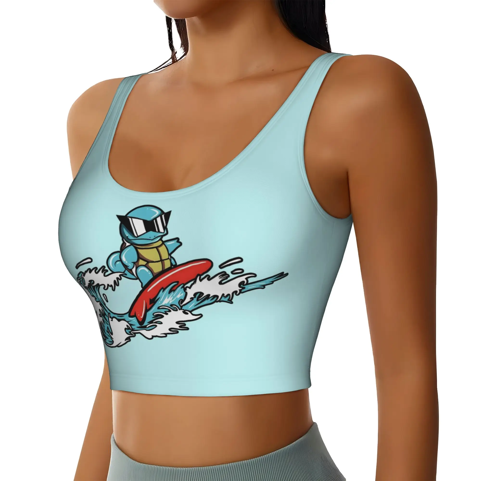 Custom Squirtles Workout Crop Tank Tops for Women Anime Yoga Sports Bras