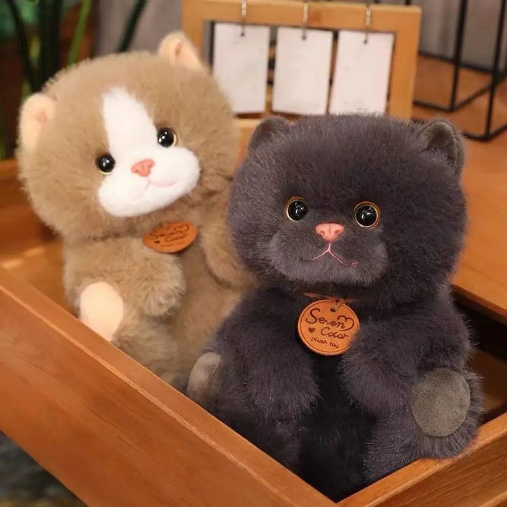 Lovely Animal Pet Cat Plush Toy Fluffy Black Kitten Stuffed Doll Anime Soft Cartoon Simulation Cat Doll Children