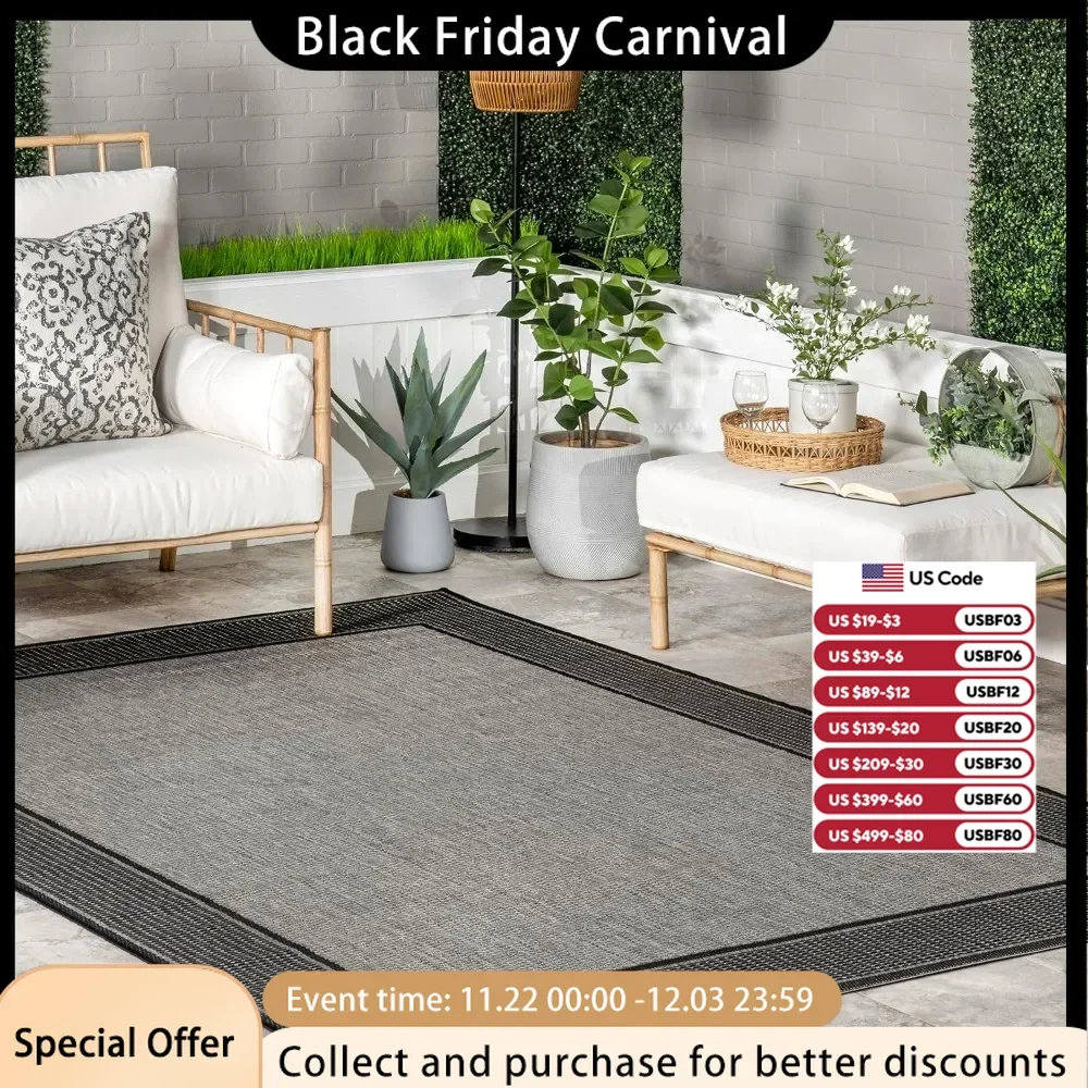 Contemporary Indoor/Outdoor Area Rug, 8x11, Grey, Premium Quality and UV Resistant Rug, Carpet