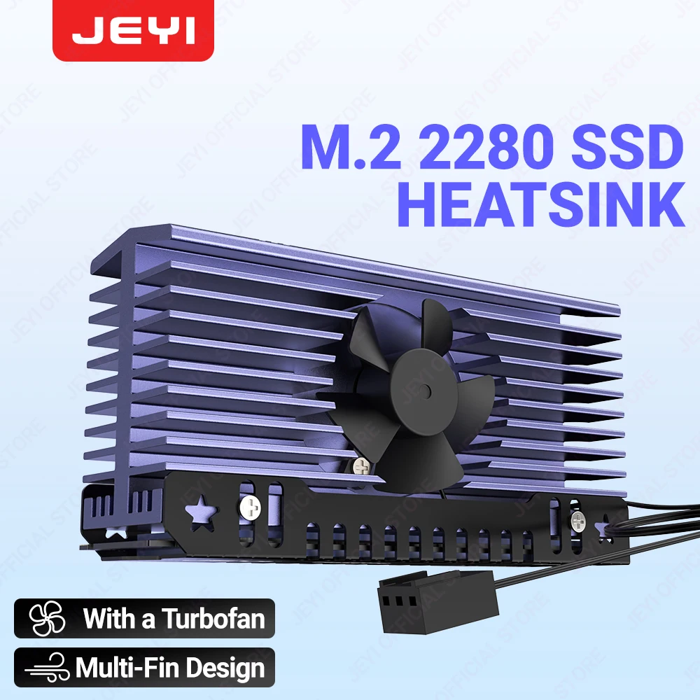 

JEYI M.2 SSD Heatsink With a Silent Turbofan, 2280 NVME Radiator Aluminum Alloy PC Efficient Cooler with Silicone Thermal Pad