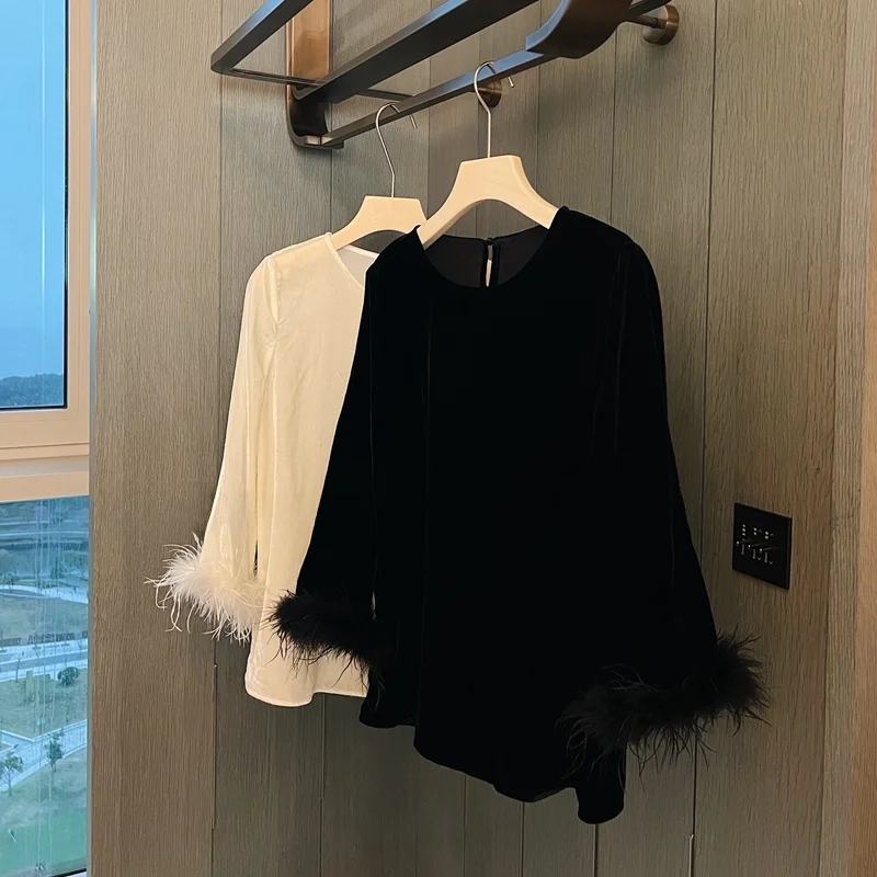 

Бархатные женские круглые Ne Svel Inner Wear Bird of Paradise Feather Bla Beige Весна Осень Faion Casual Comfo...