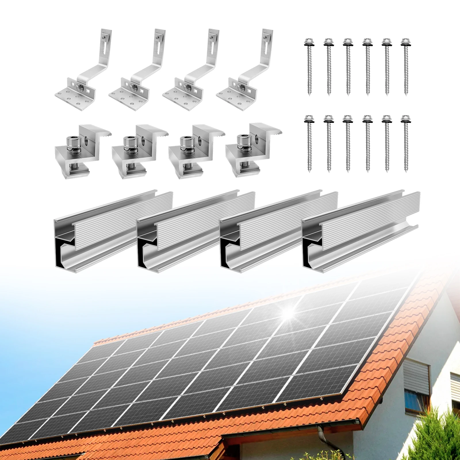 CP-SETUNO Solar Panel Mounting Set, Photovoltaic Mounting Rail for 1/2/4 Solar Panel, 300 mm Aluminum Mounting Rail, for 30/35 m