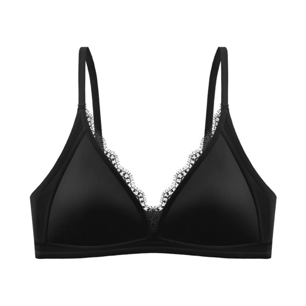 Satin Satin Wireless V Bra V Lace Neck Solid Color Satin Lace Brassiere Comfortable Lingerie Seamless Bras Girls Women