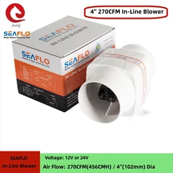 SEAFLO-Ventilador de esgoto em linha, barco marinho, exaustão de ar do RV, branco SFIB1-270-02, SFIB2-270-02, 270CFM, 4 lâminas, DC 12V, 24V, 102mm, 270CFM