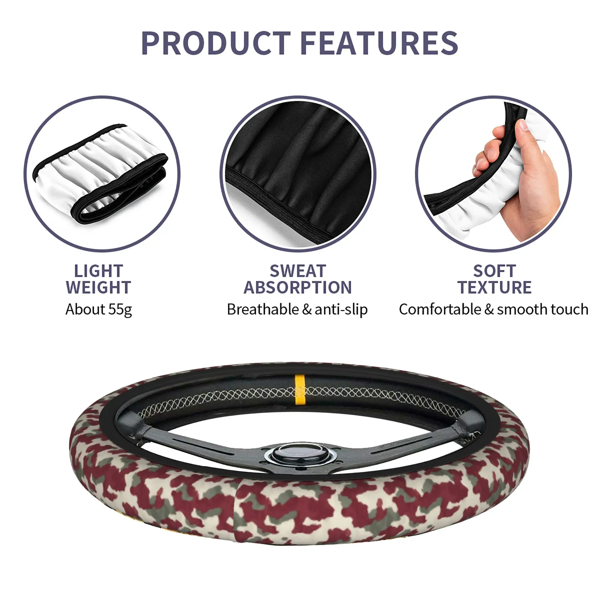 Camo Camouflage Car Steering Wheel Cover 37-38 Anti-slip  Steering Wheel Protective Cover Elastische Car Accessories - view 6