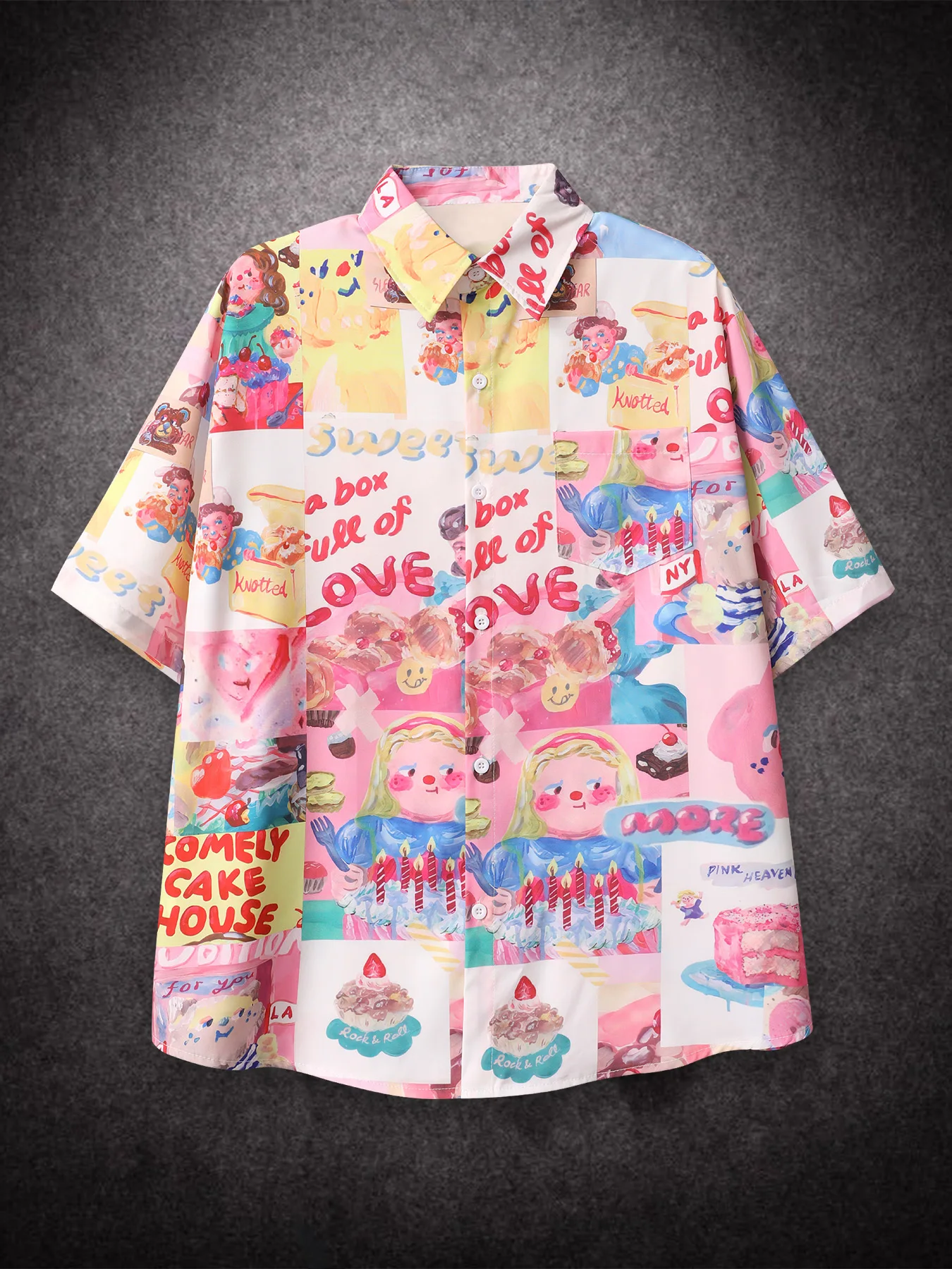 Oversized Loose Short Sleeve Shirt Men Print Cartoon Retro Hiphop Casual Shirts for Summer Beach Hawaiian Clothing