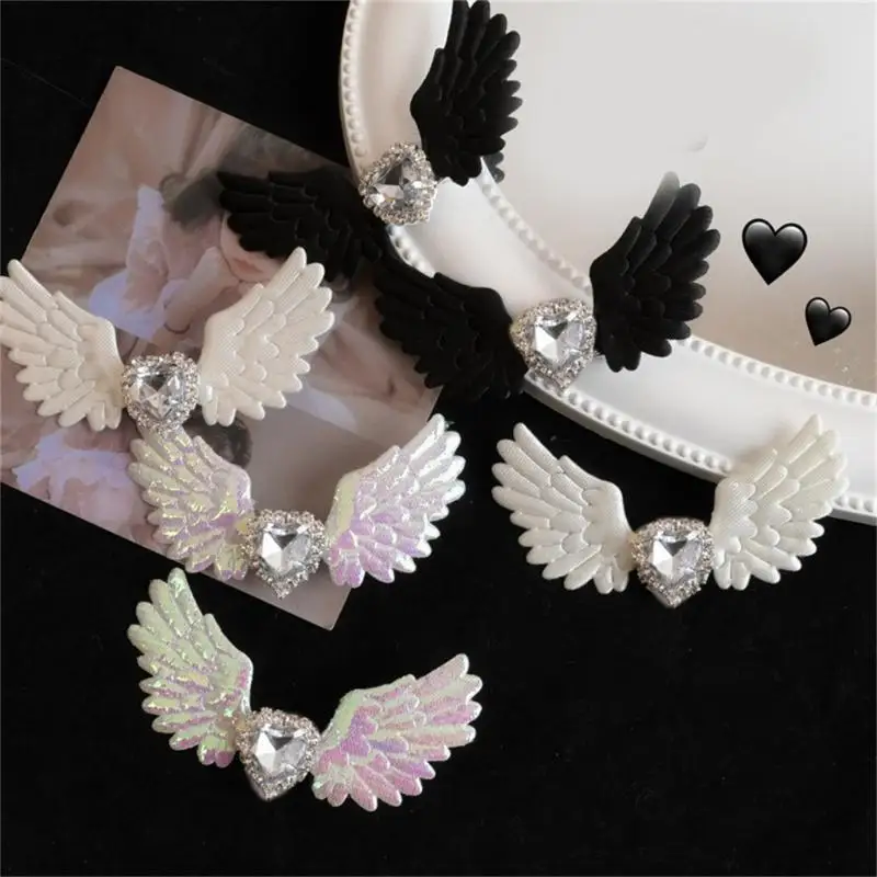 

652F Angel Wing Hair Clip Y2k Crystal Heart Hair Clip Punk Side Clip Wing Barrettes