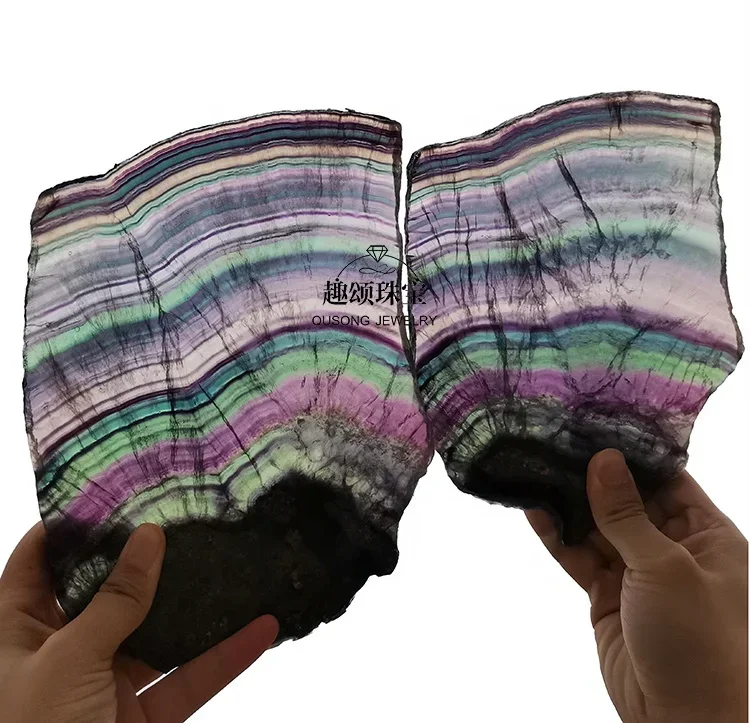 Fluorite Gemstone Slate Crystal Slice Feng Shui Style Home Decoration Rainbow Natural Original  Chip Letter 1kg