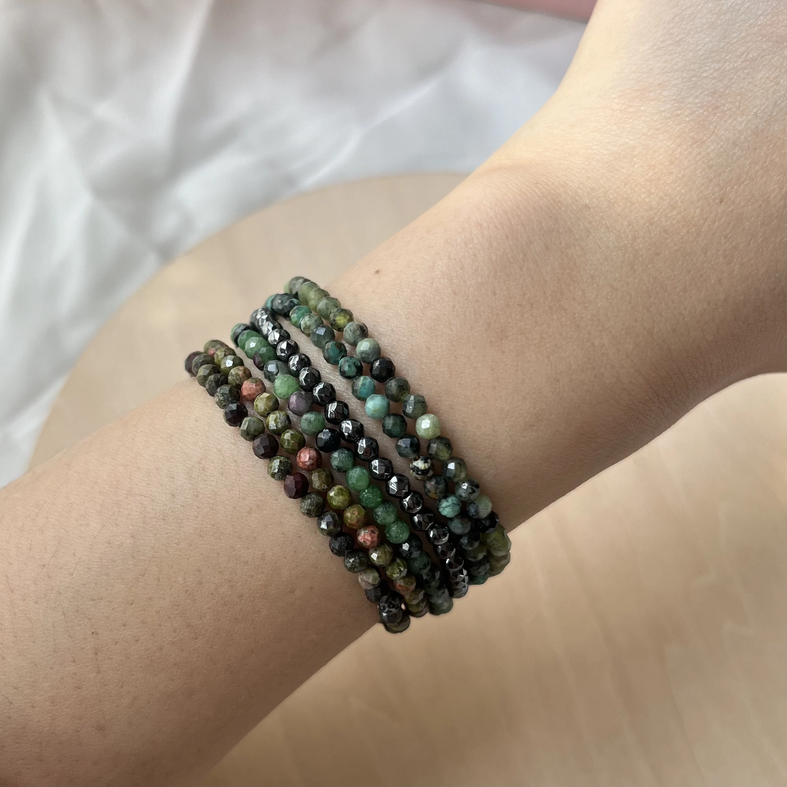 Natural Ruby Zoisite Bracelet Faceted Green Beads with Red Sparkle Dainty Unisex Jewelry for Men Women Adjustable Free Shipping #3