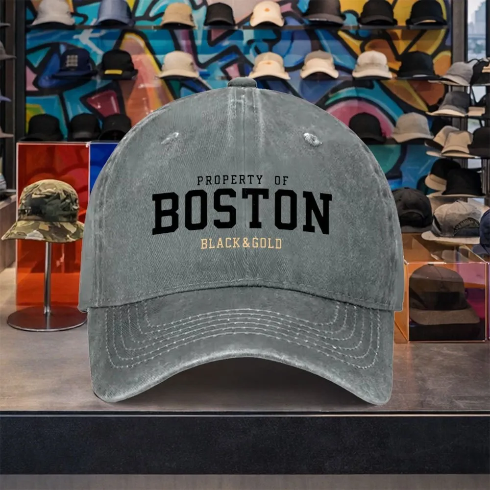 Boston Black Letter Baseball Cap Unisex Vintage Casual Cotton Hat for Outdoor Travel