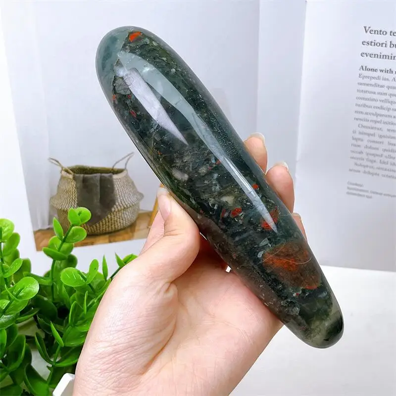 

Natural Blood Stone Crystal Quartz Large Massage Wand Gemstone Yoni for Women Health Smooth Polished Reiki Gifts