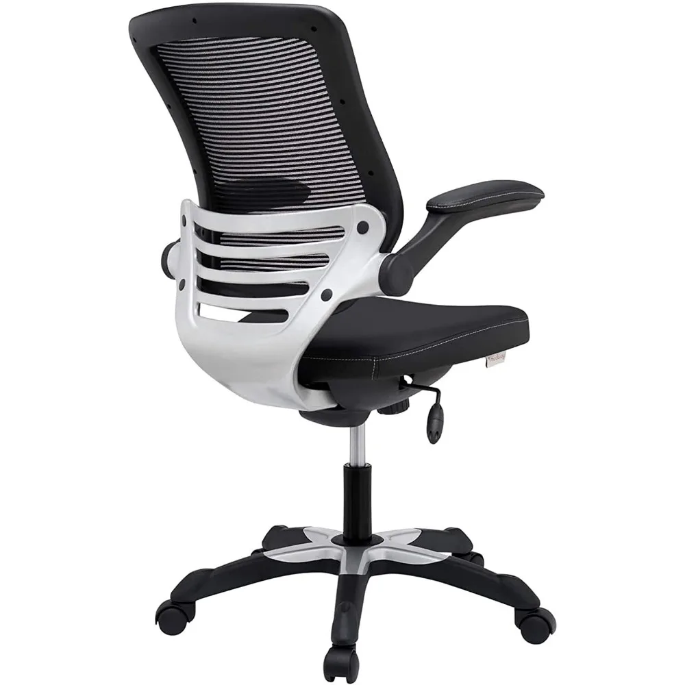 scrivanie per computer nere con sedile in vinile bianco e sedia da ufficio con braccioli ribaltabili