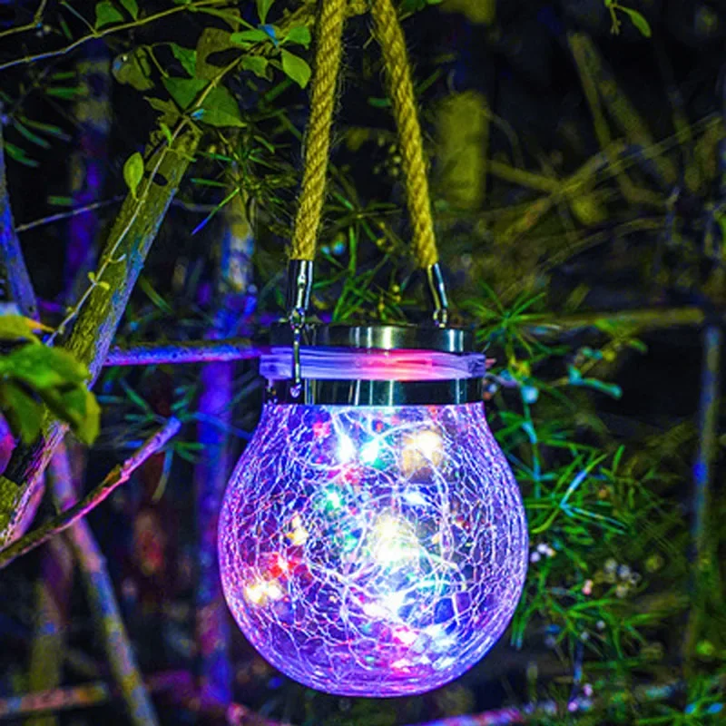 Romantic Solar Crack Ball Glass Jar Light Colorful Christmas Lamp Nightlight for Outdoor Lighting Garden Decoration