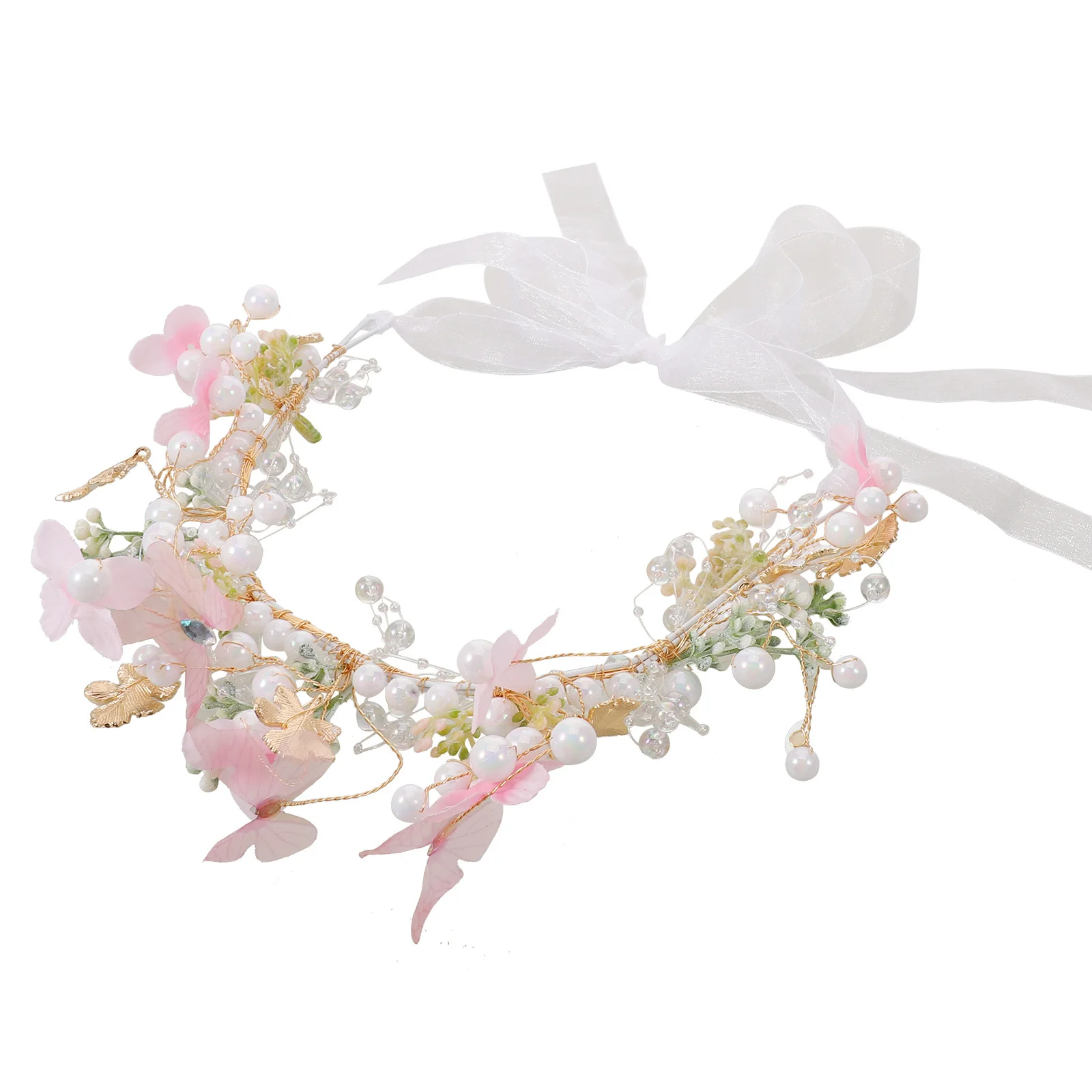 عصابة رأس أنيقة لحفلات الزفاف مقلدة على شكل فراشة لؤلؤية وزهور إكسسوار شعر مريح وقابل للتعديل مناسب للمناسبات الخاصة