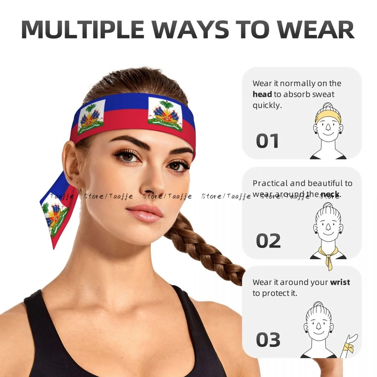 Sweatband Bandanas Flag Of Haiti Hairband Head Tie Sports Headband Hair Accessories