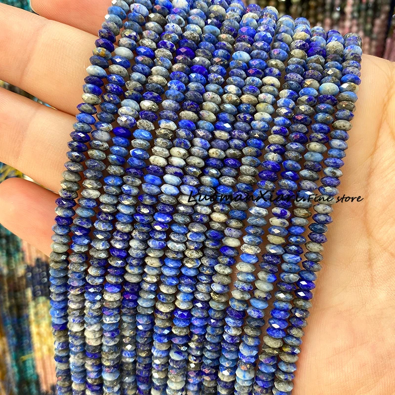 2x5mm Faceted Abacus Natural Stone Lapis Lazuli Loose Rondelle Spacer Beads for Jewelry Making DIY Earrings Bracelet Accessories