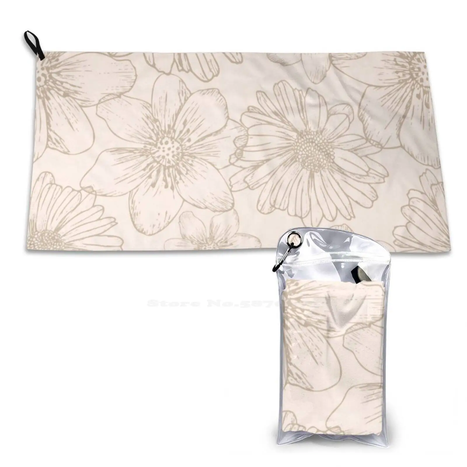 

Sketched Flowers In Beige Soft Towel Quick Dry Beach Towel Floral Flowers Ink Pen Sketch Beige Neutral Simple