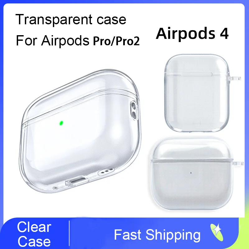 Clear Earphone Case with Lanyard Strap For Airpods 4 Pro 1 2 3 Transparent Soft TPU Cases For AirPods 4 Pro2 Protective Cover