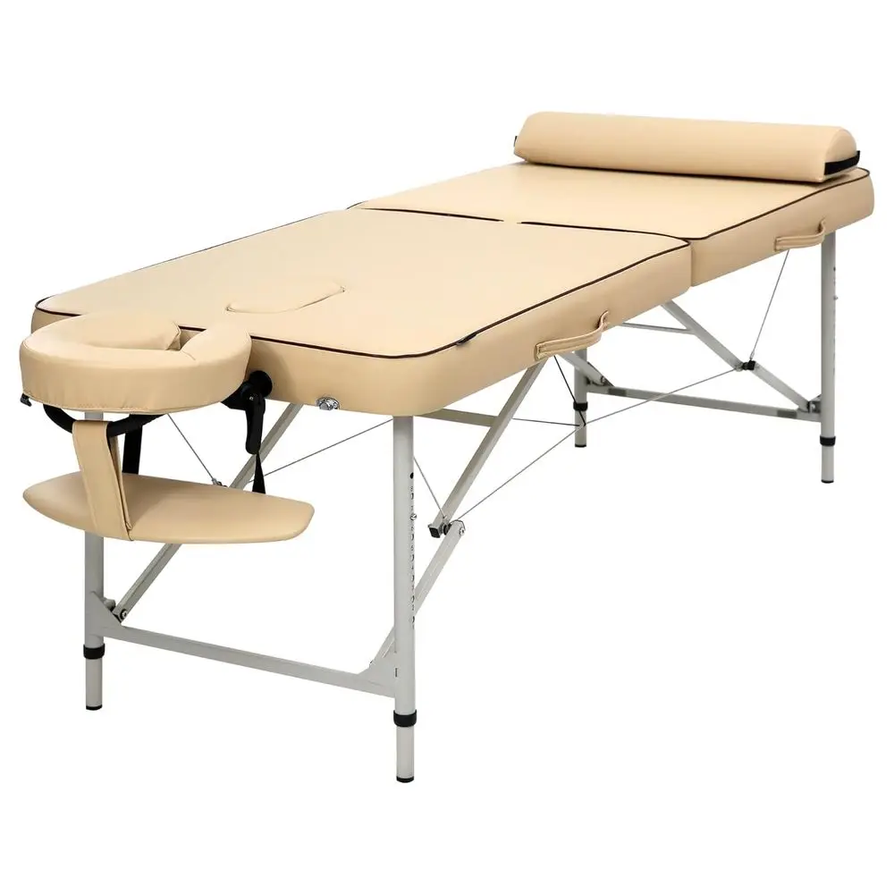

28” Breeze Lightweight Portable Massage Table Package, Adjustable Height, olding Spa Bed, Cream Upholstery, Proional Therapy Tab
