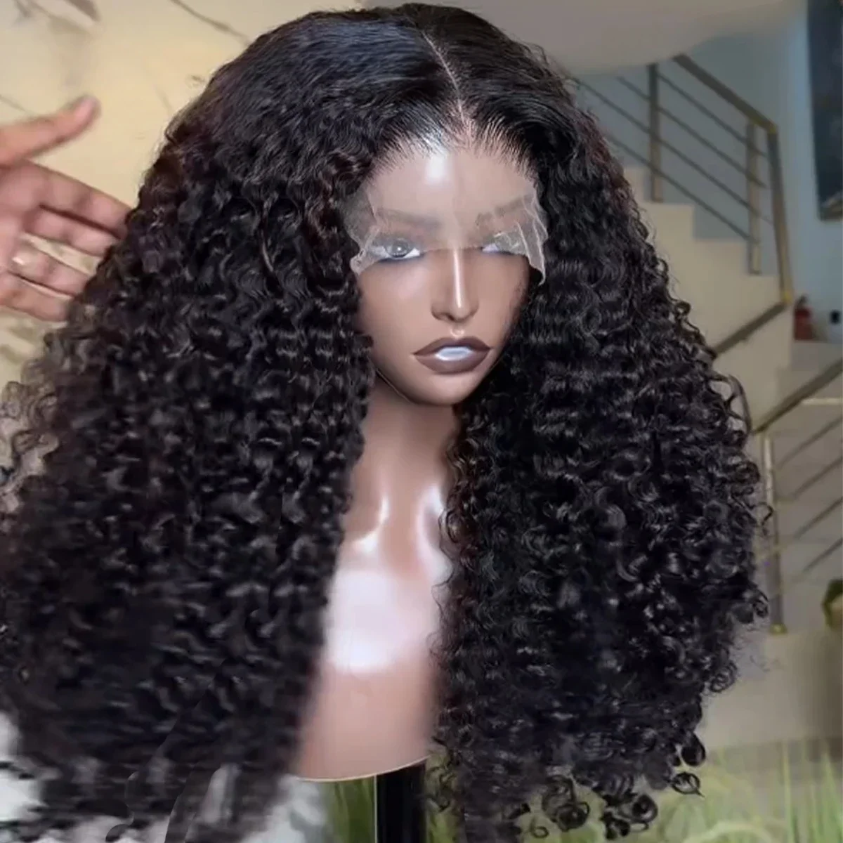 Natural Black 180Density 26Inch Long Deep Kinky Curly Soft Lace Front Wig For Women With Baby Hair Glueless Preplucked Daily