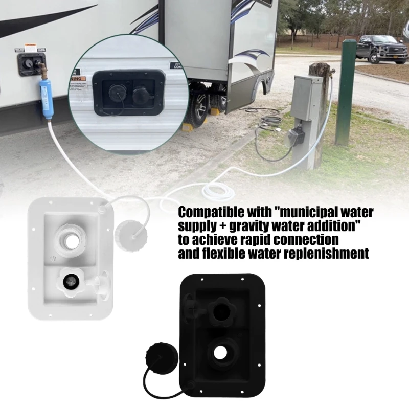 

D0UC Универсальная совместимость. Двойной порт для воды, обеспечивающий защиту от утечек и простую установку для кемперов.