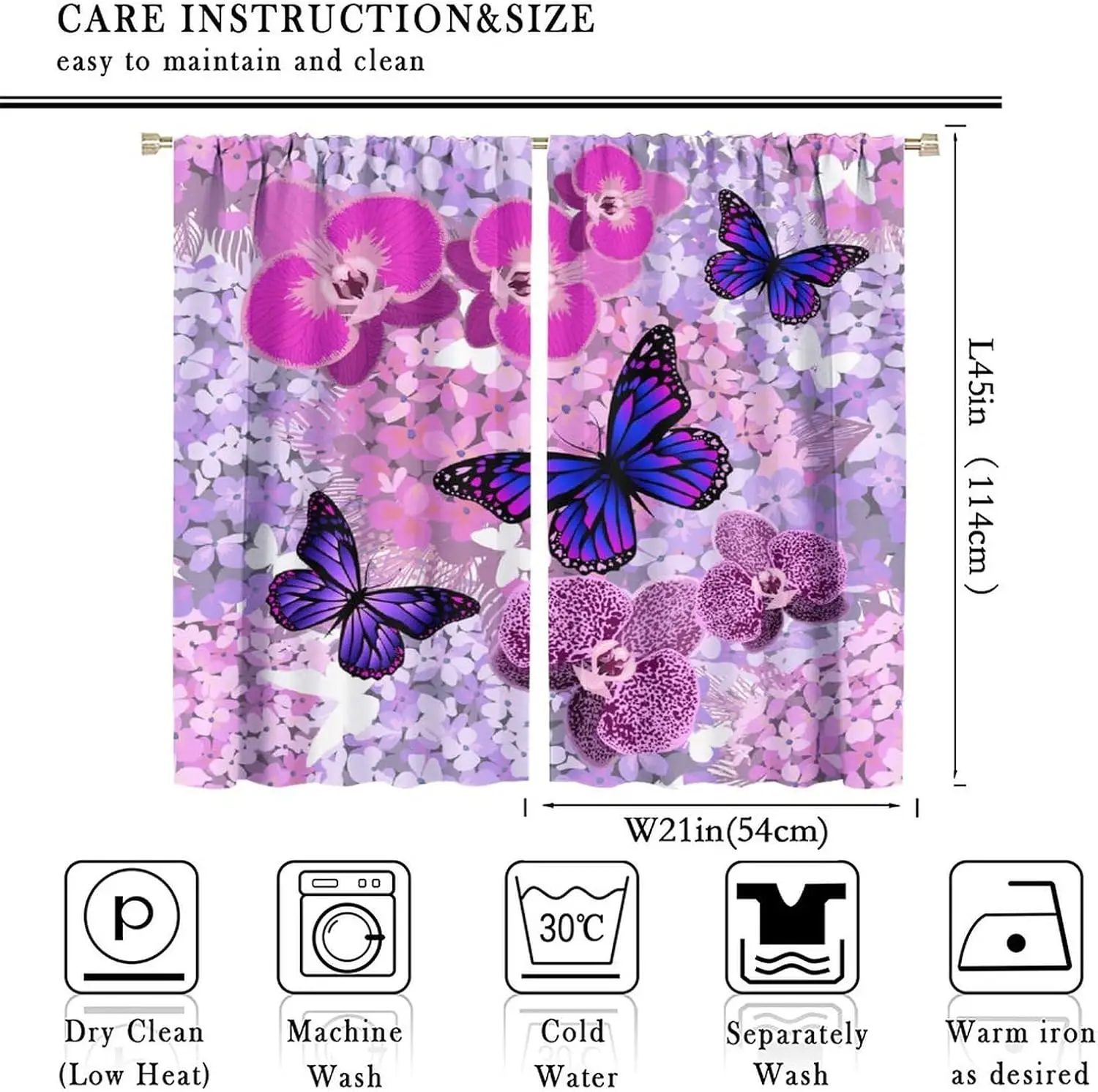 Romantic Floral Curtain Purple Butterfly Orchid Multilayer Flower Realistic Print Light Filter Drape For Living Room Balcony