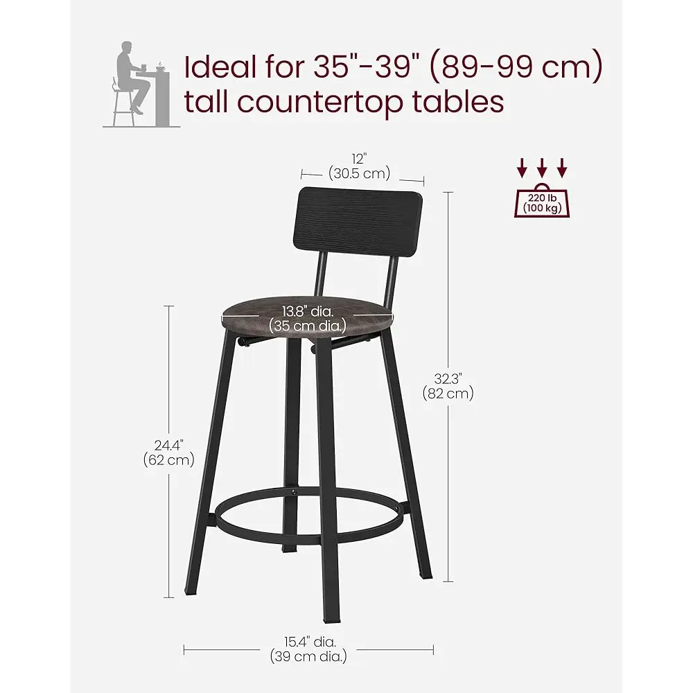 Bar Stools, Set Of 2 Pu Upholstered Breakfast Stools, 29.7-Inch Barstools With Ba And Footrest, Simple Assembly, For Dining