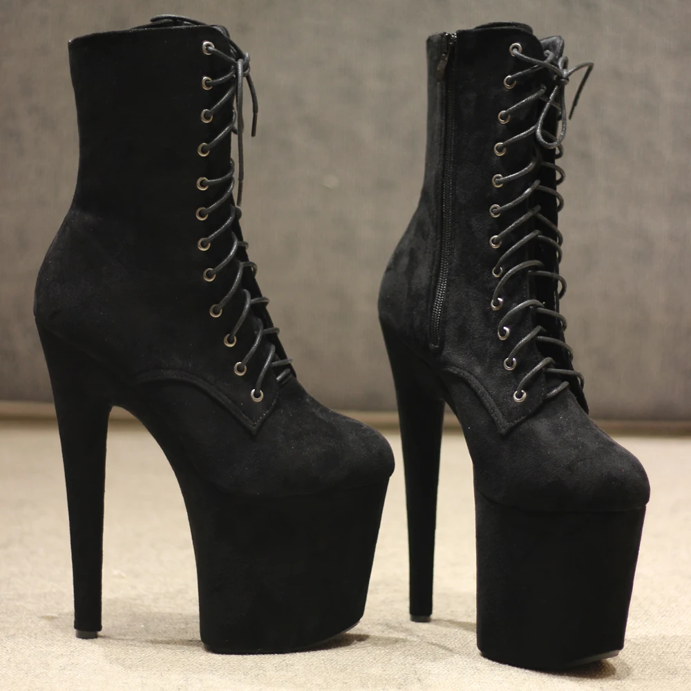 حذاء كاحل من الفلانيل ذو نعل سميك برباط للرقص مقاس 8 بوصات وكعب 4 بوصات