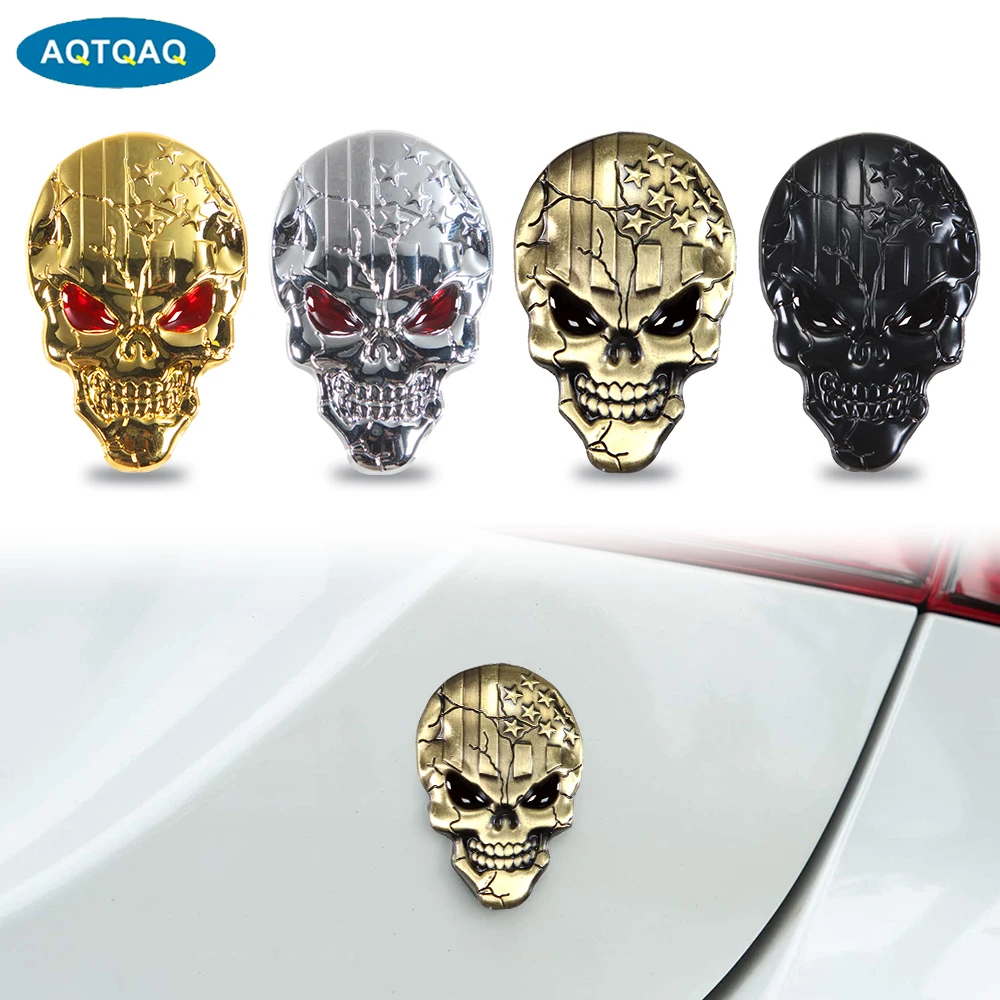 

AQTQAQ 1 PCS 3D Skull Metal Decal Sticker, Fashion Logo Badge Emblem Auto Truck Motorcycle Car Styling Stickers Accessories New