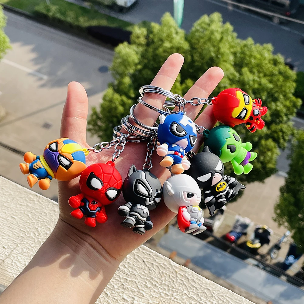 Marvel Cartoon Keychain Iron Man Bat Hulk Thor Anime Avengers Key Ring Figure Silicone Car Key Jewelry Toys Gift