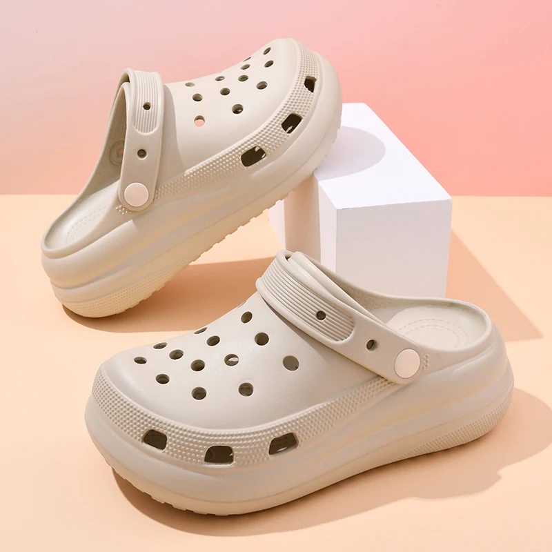 

Cross Puff Cloud Hole Shoes Women's Summer Outerwear Thick-sole Sandals Soft-sole Beach Slippers