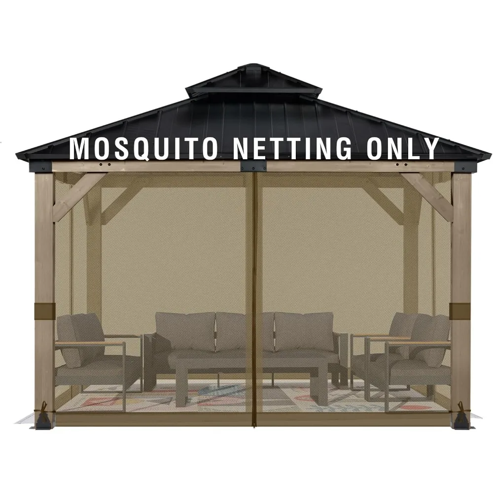 

Universal 12x12 ft Gazebo Mosquito Netting, Replacement 4-Panel Sidewalls with Double Zippers for Patio, Backyard, Deck, and La