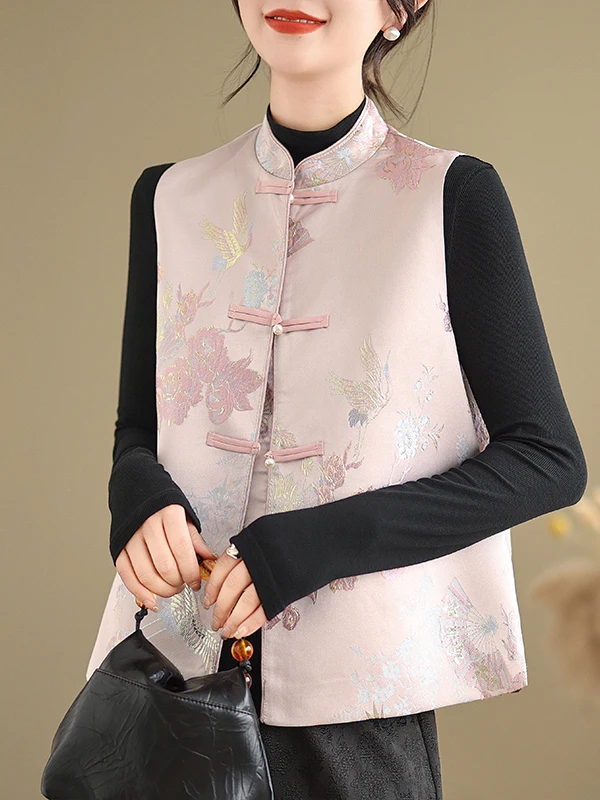 

New Chinese Sle Ladies Jaet 2025 Spring Autumn Season Faionable Embroidery Layering Buttonl Svel Vest Outerwear