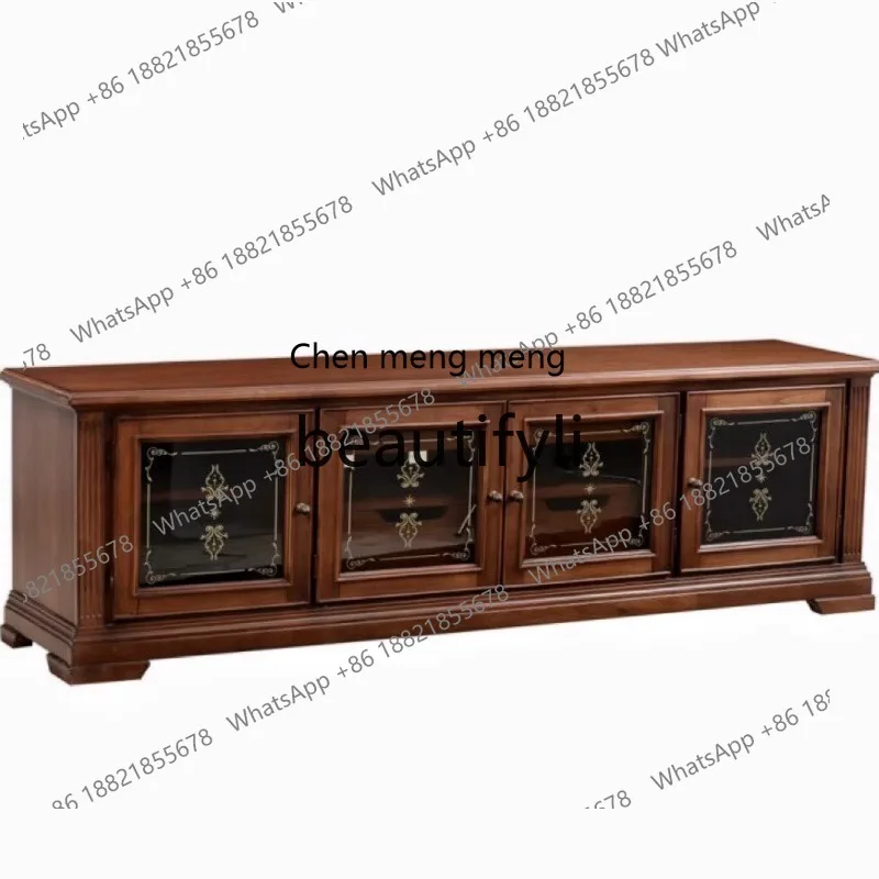 

American solid wood carving flower retro TV cabinet four doors glass locker H