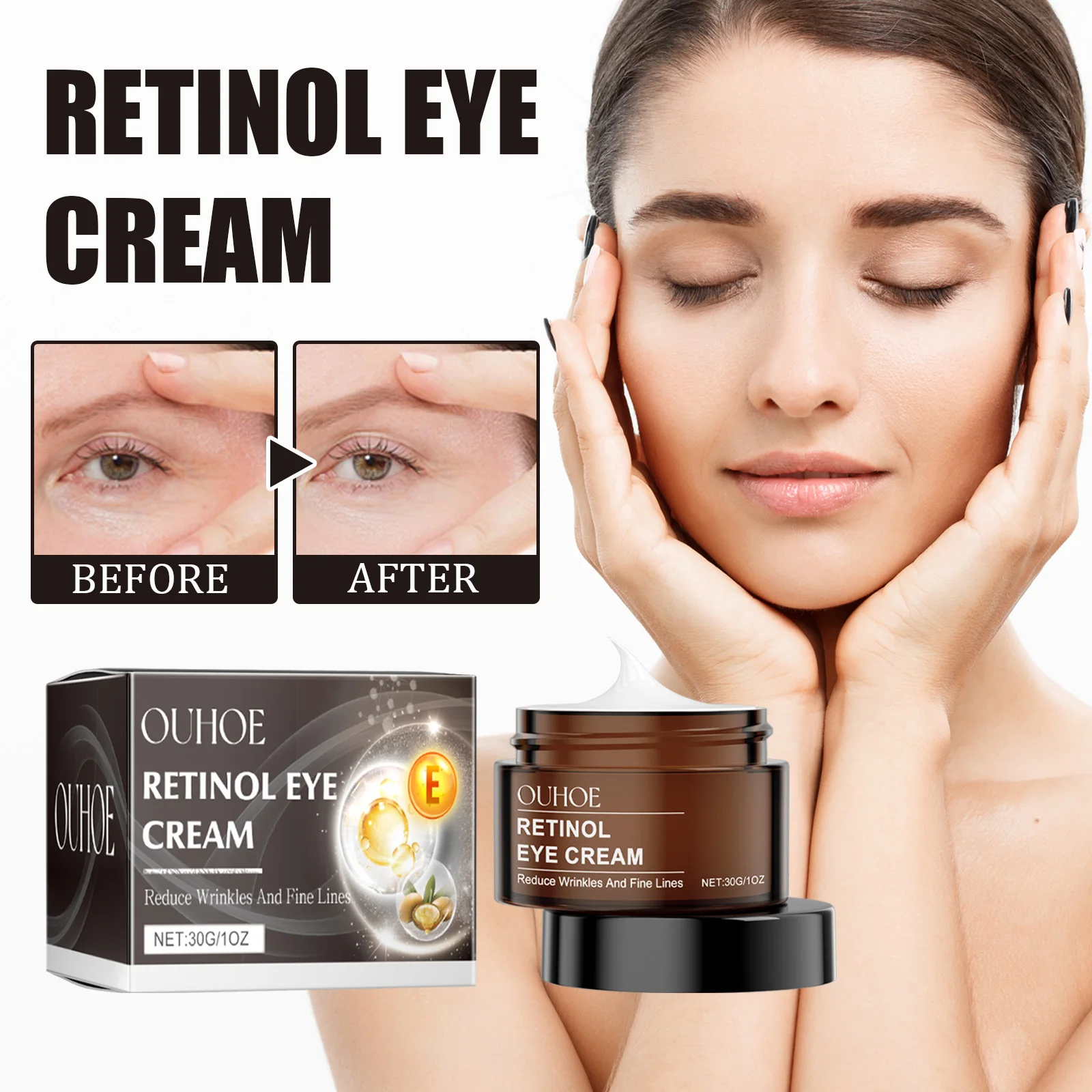 OUHOE Retinol Eye Cream Dark Circles Puffiness Treatment, Smoothing Anti-Wrinkle Moisturizer for Fine Lines Firming Eye Care wit