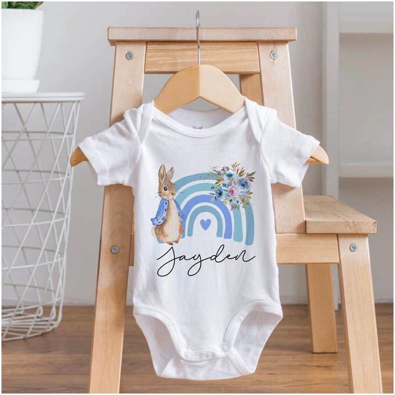 

Personalised Peter Rabbit Romper, Pregnancy Announcement Baby Bodysuit, Birth Personalised Baby Bodysuit, Custom Baby Bodysuit