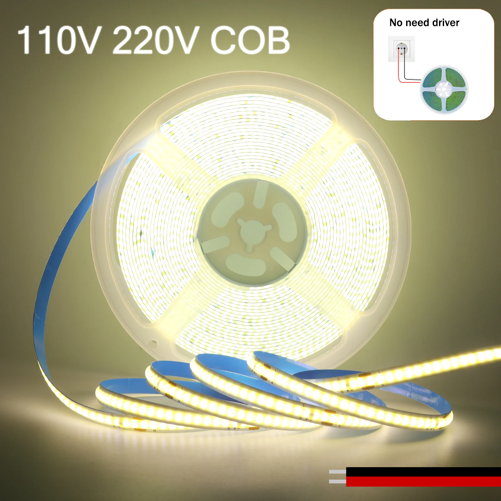 

110V 220V No Need Driver COB LED Strip Lights High Bright 240LEDs/M 8mm Linear Lighting Led Ribbon Home Decor 5m 10m 15m 20m