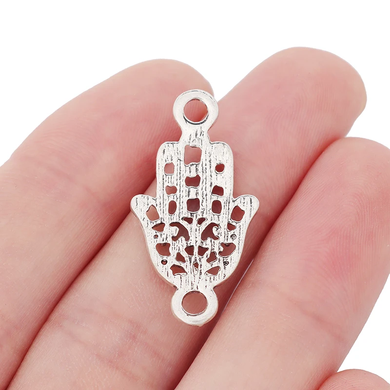 20 x Tibetan Silver Fatima Hamsa Hand Connector Charms Pendants for DIY Bracelet Necklace Jewelry Making Findings Accessories