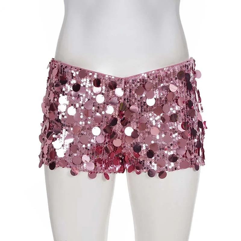 Funkelnde Pailletten Nachtclub Party Shorts Frauen Sexy Low Waist Schlank Y2K Streetwear Böden Sommer Urlaub Outfits Alle Passenden