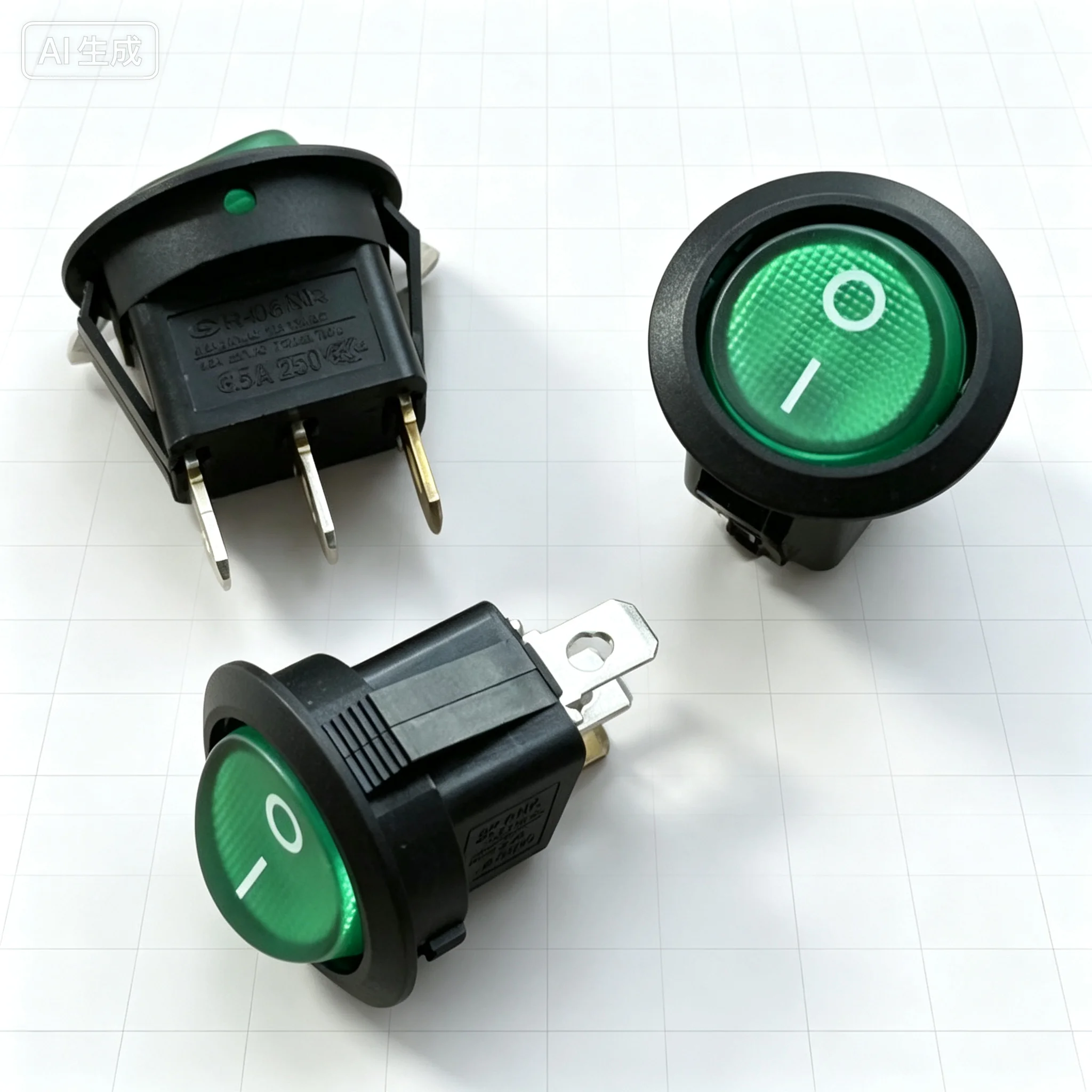 For CMM Round Rocker Switch 3Pin 2Position With Light SR-06NR 6.5A 250V Power Switch