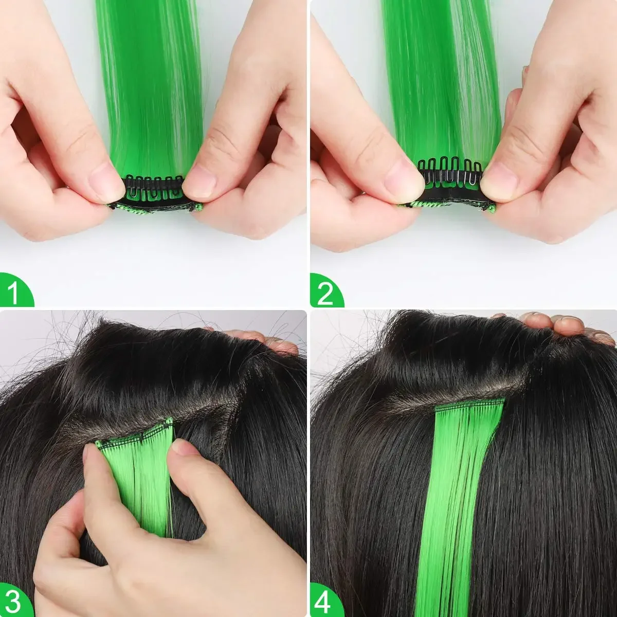 Extensiones de Cabello sintético para mujer, niña y niño, postizos rectos de 22 pulgadas, con Clip colorido, 5 paquetes