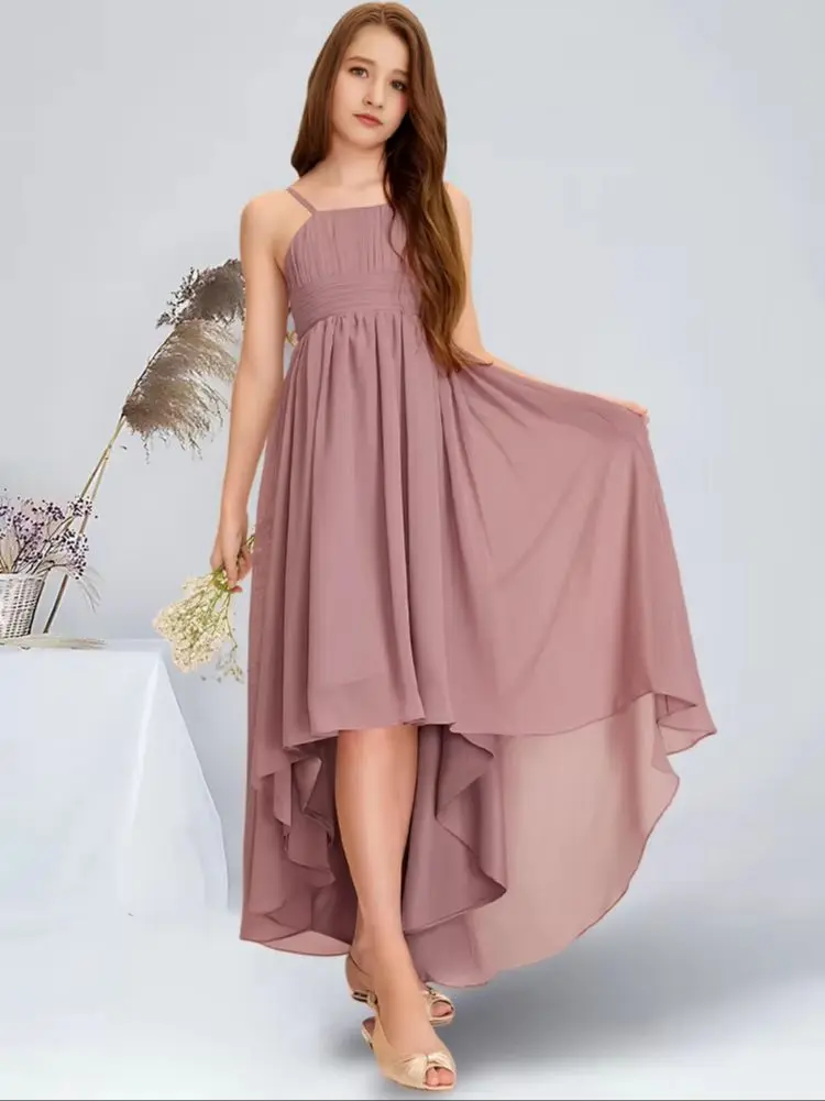 

KGD Kids Child Mauve A-line Square Asymmetrical Chiffon Junior Bridesmaid Dress for Teens Flower Girl Dress Wedding Party