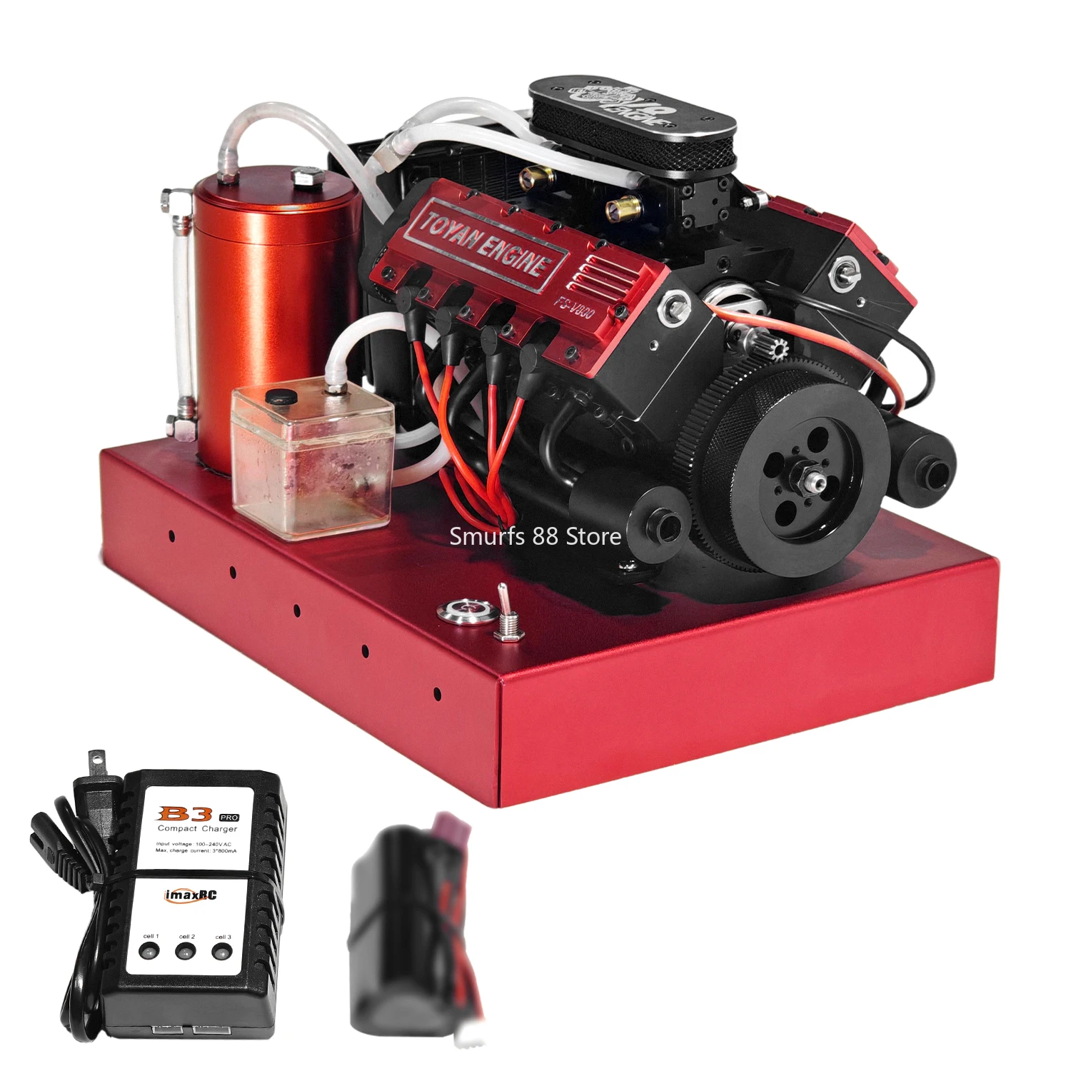 TOYAN V8 Methanol Engine Model DIY Metal 28cc 8 Cylinder Water Cooled Engine Model Finished Product with Base Toys Adult Gift