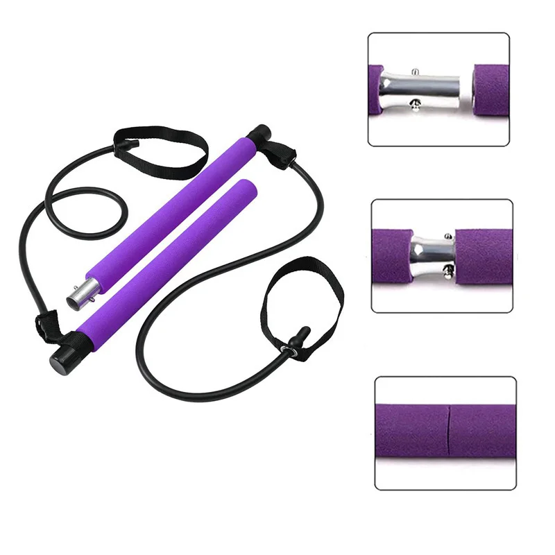 Multifunctional Pilates Bar Combination Fitness Yoga Bar Chest Expansion Tension Rope Back Trainer Elastic Rope Stretching Belt