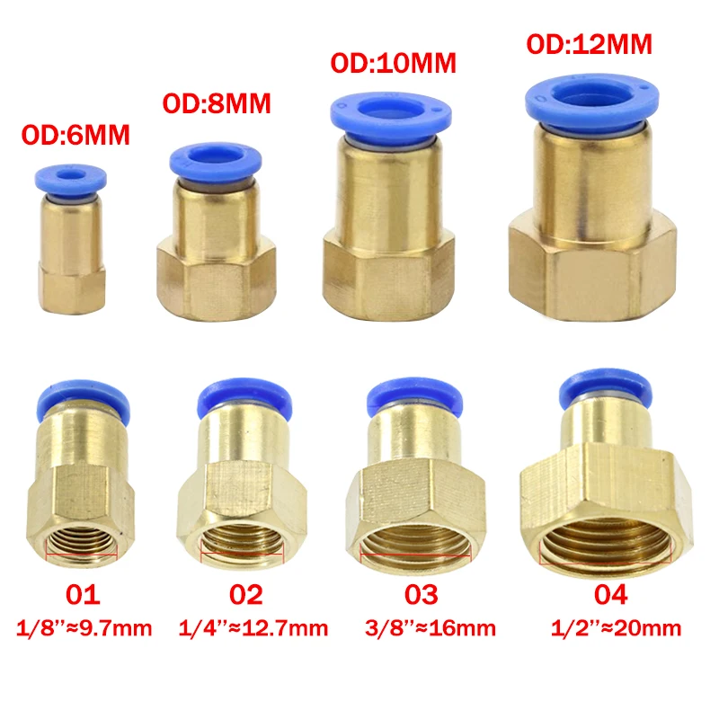 5PCS Pneumatic Quick Connector Air Fitting PCF For 4 6 8 10 12mm Hose Tube Pipe To 1/8
