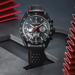 PAGANI DESIGN Dark side Moon-reloj de cuarzo para hombre, cronógrafo de pulsera de cuero, de lujo, de la mejor marca