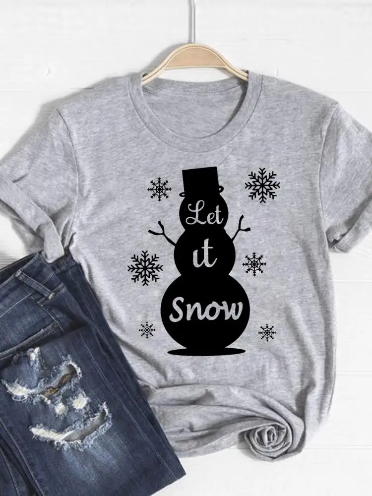 

Snowman Trend 90s Lovely Clothes Print T Shirt Top Fashion New Year Short Sleeve Basic Women Tee Graphic Christmas T-shirts