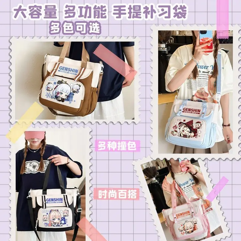 Genshin Impact Crossbody Bag For Girls, Handheld Tutoring Funina Pain Zhongli Naxi Da Cartoon Shoulder Bag, Large Capacity A